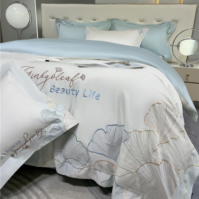 高档轻奢120支长绒棉纯棉四件套全棉高级感被套床单裸睡-银杏花语