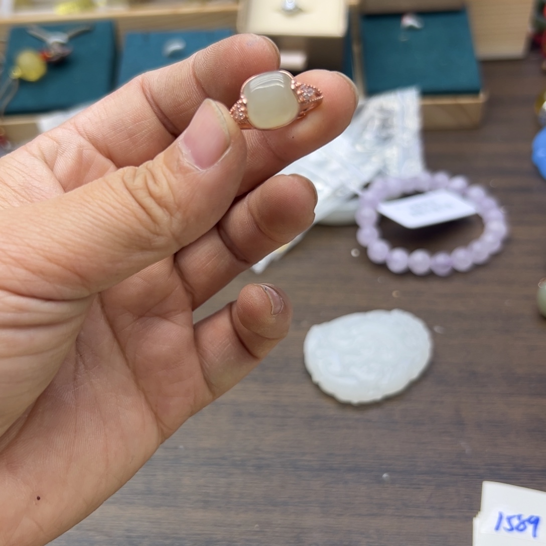 和田玉银S925镶嵌戒指1534