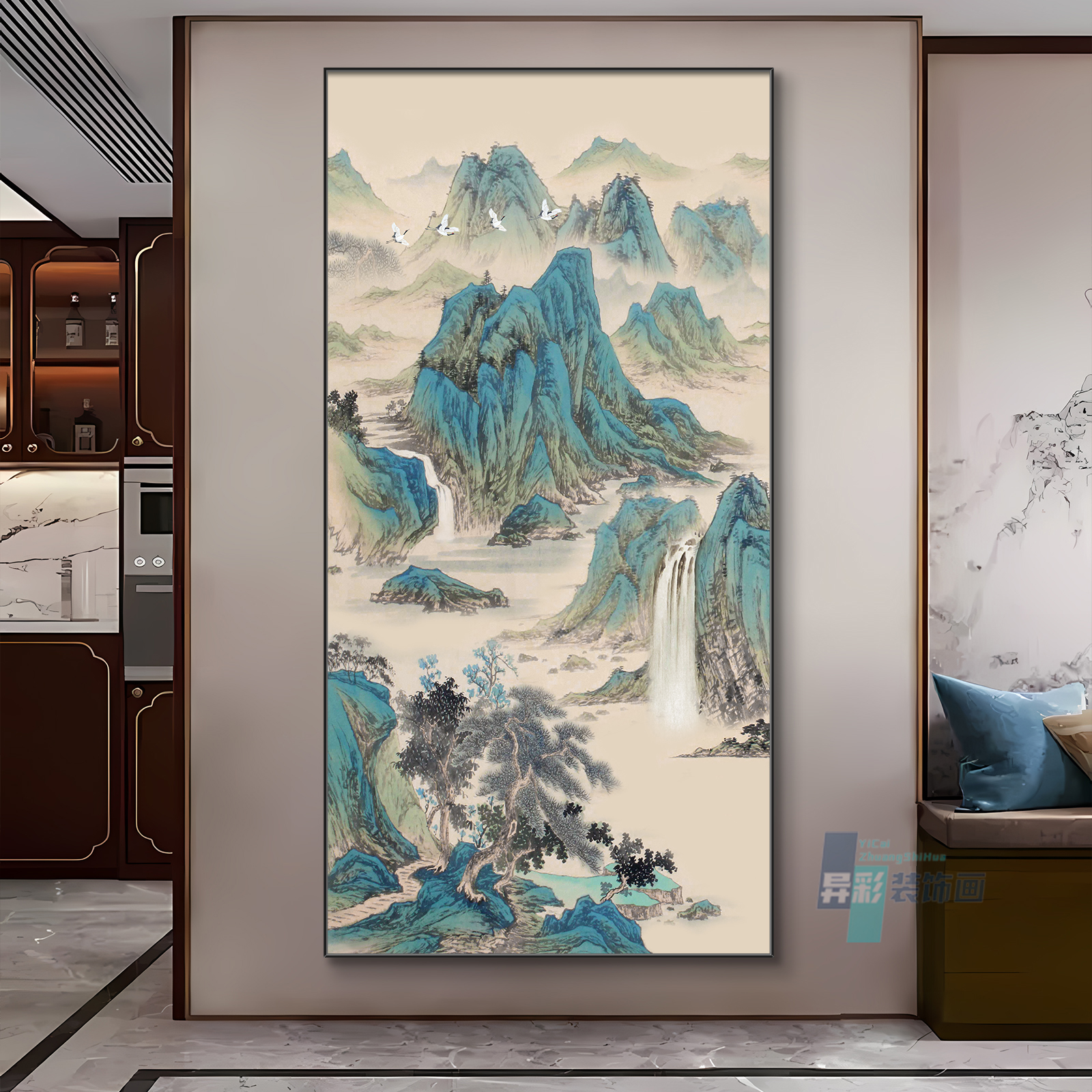 青山绿水入户玄关装饰画新中式走廊过道墙壁挂画山水画优雅高级感