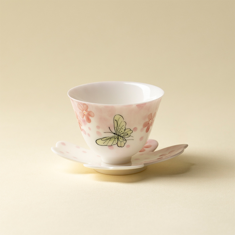 墨己-玉泥-粉梦彩蝶-云雀茶杯组合