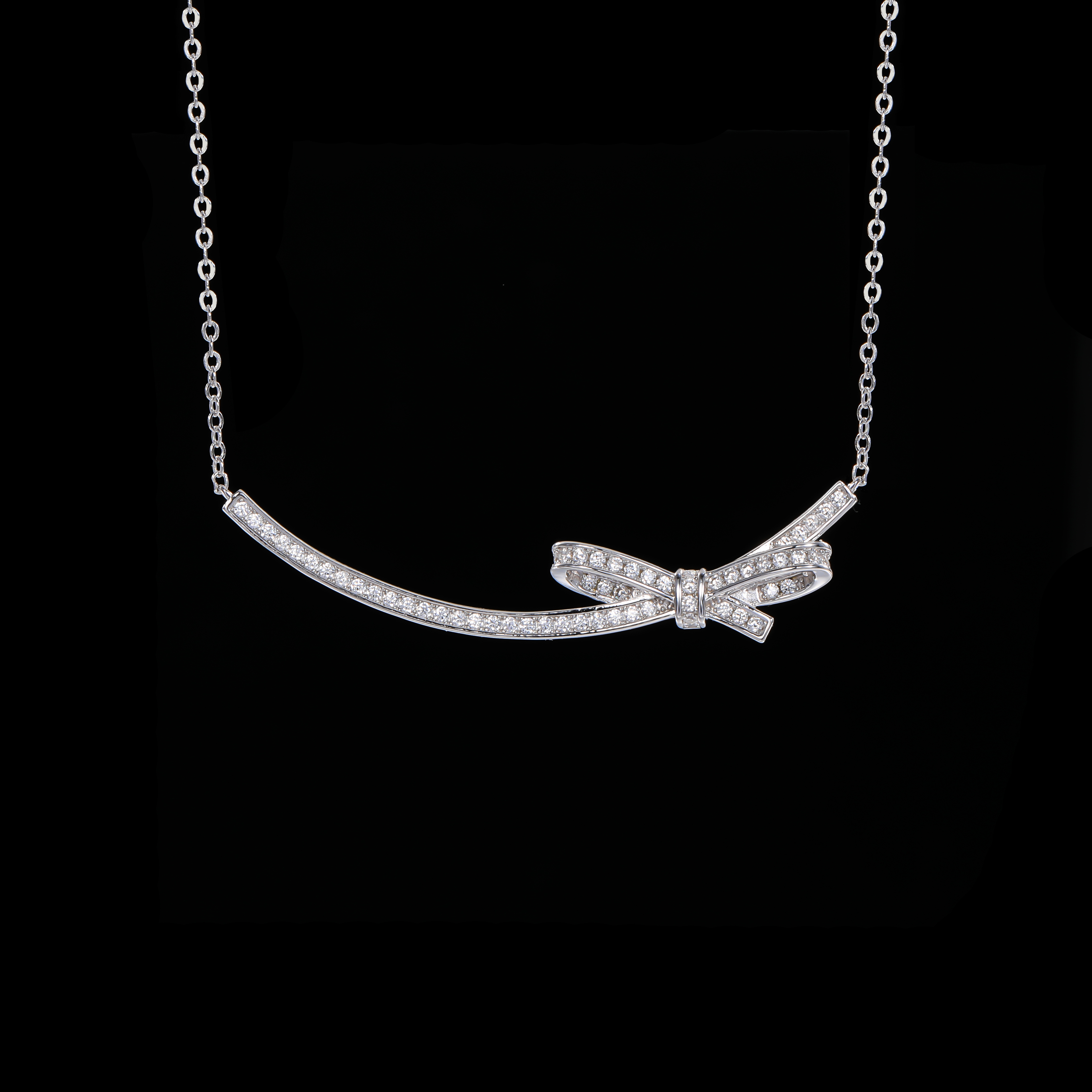 坠链均925银 木木（SY4562）纯银满镶蝴蝶结项链45厘米