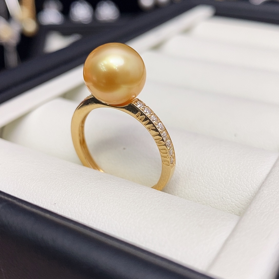 海水珍珠戒圈18K金镶嵌9-10