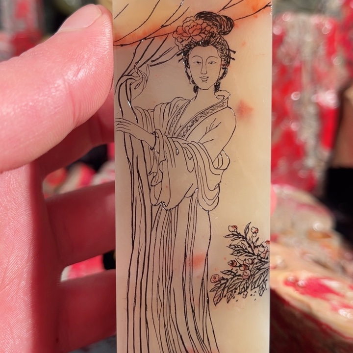 昌化石线刻信息古风美女