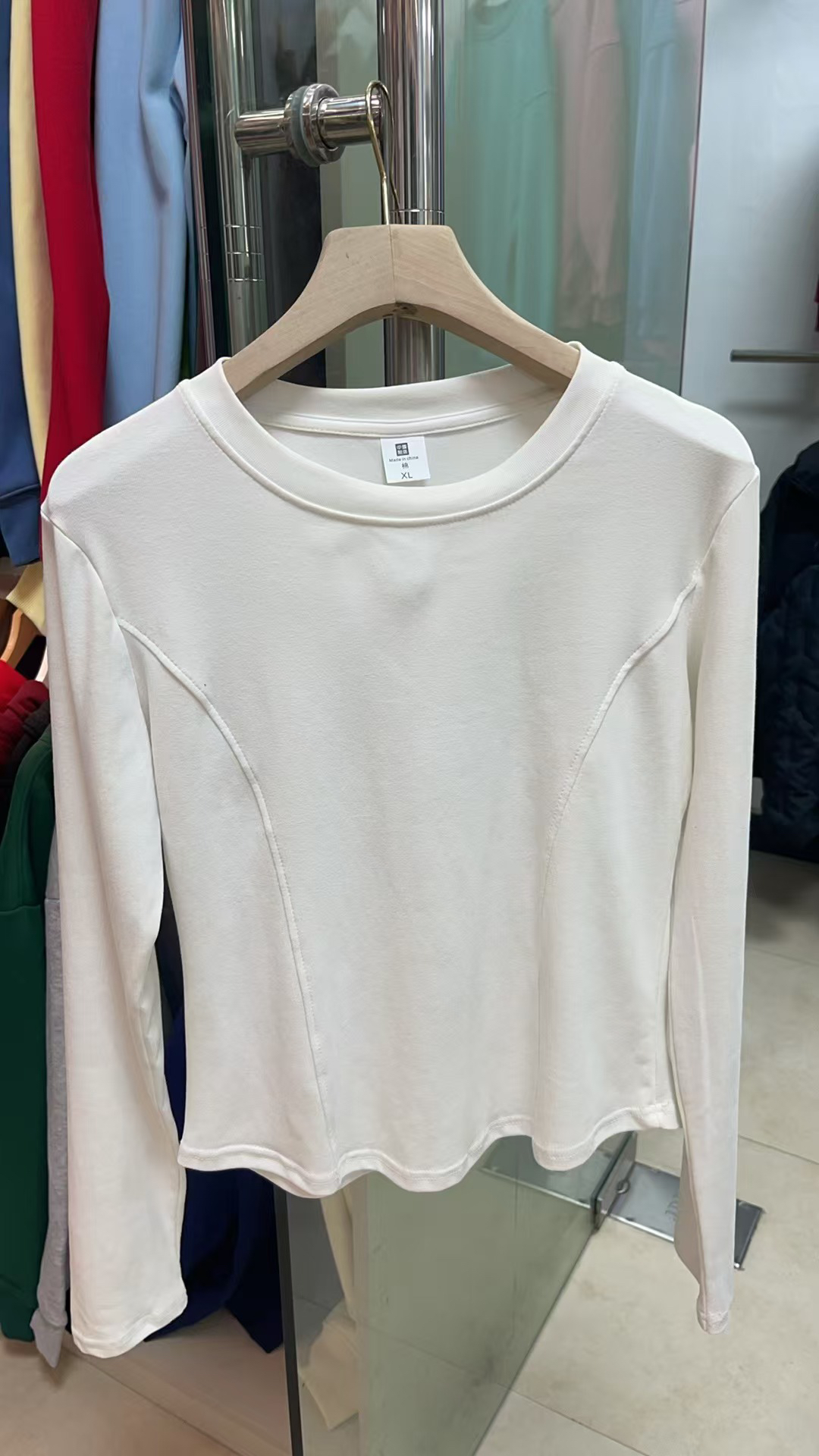 不规则拼接鱼骨收腰打底衫女小个子早秋新款韩版修身长袖t恤女短