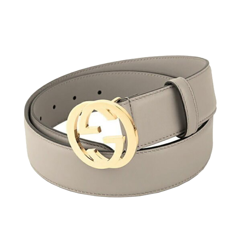 古驰 女士灰色皮革亮金色GG造型板扣腰带4cm 546386AP00G1419