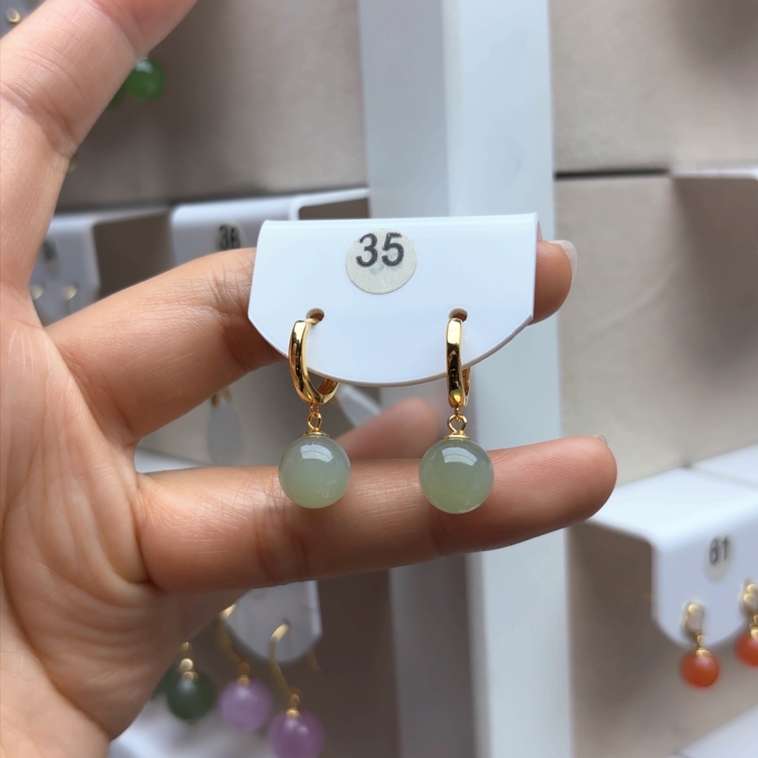 和田玉耳饰银S925镶嵌