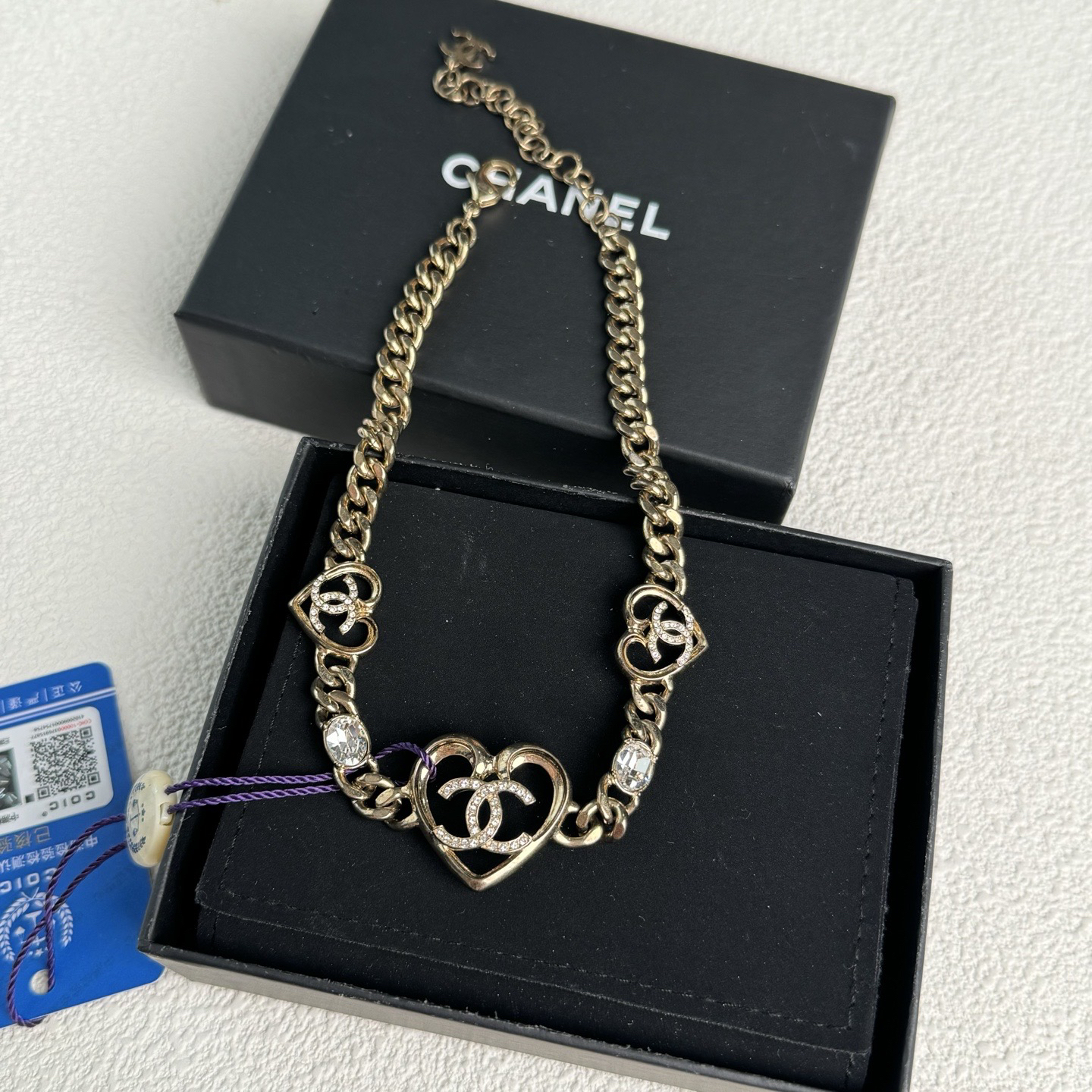 95新 Chanel/香奈儿 泡泡中古Chanel浅金色镂空爱心choker