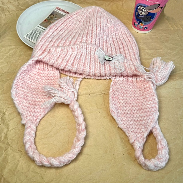 粉色小猫针织帽子女秋冬保暖F075