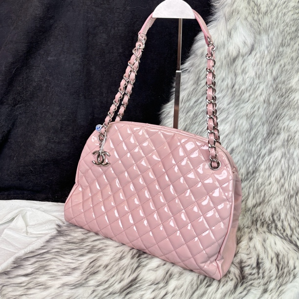 95新 Chanel/香奈儿 樱花粉菱格保龄球链条单肩斜挎包