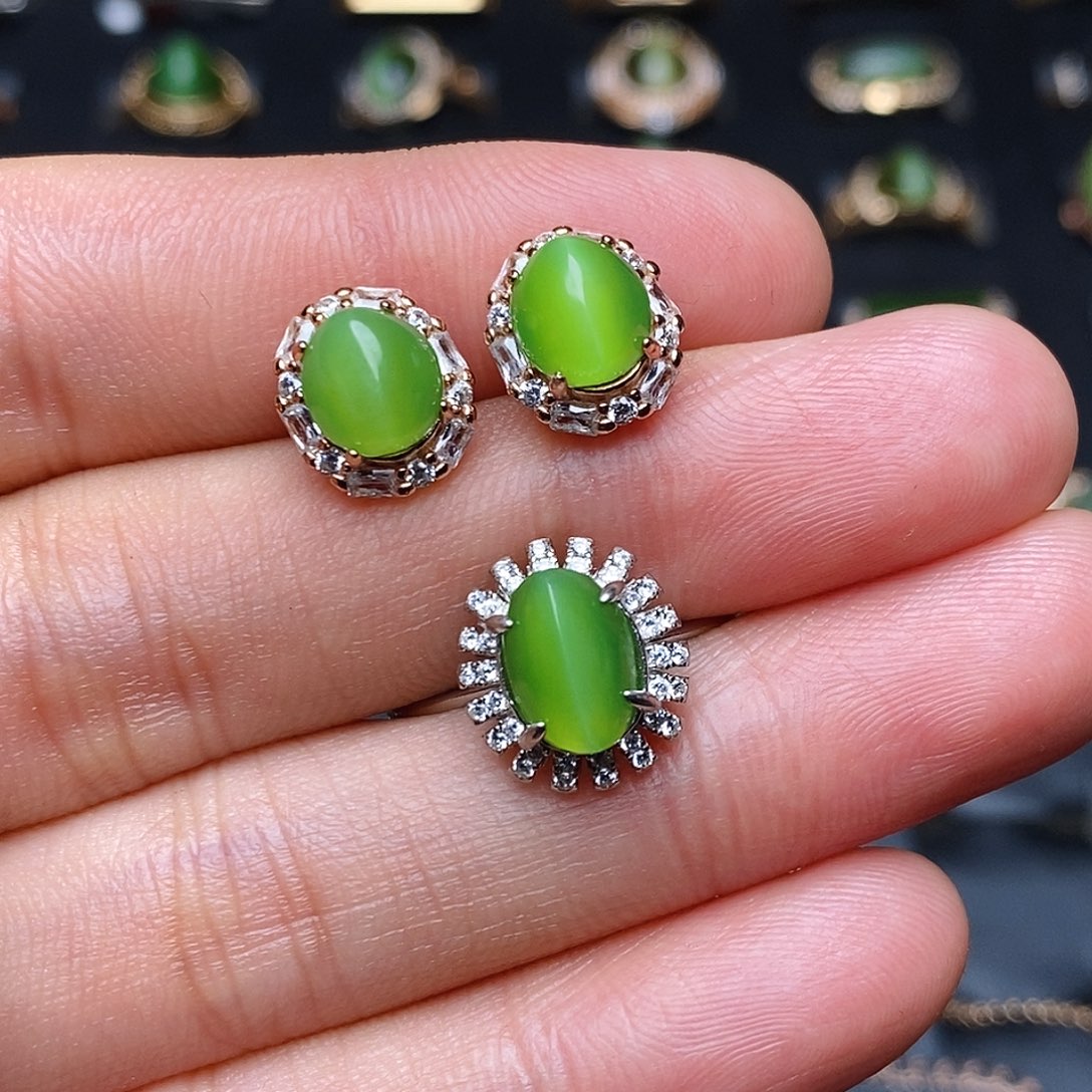 和田玉（碧玉）套装银S925镶嵌