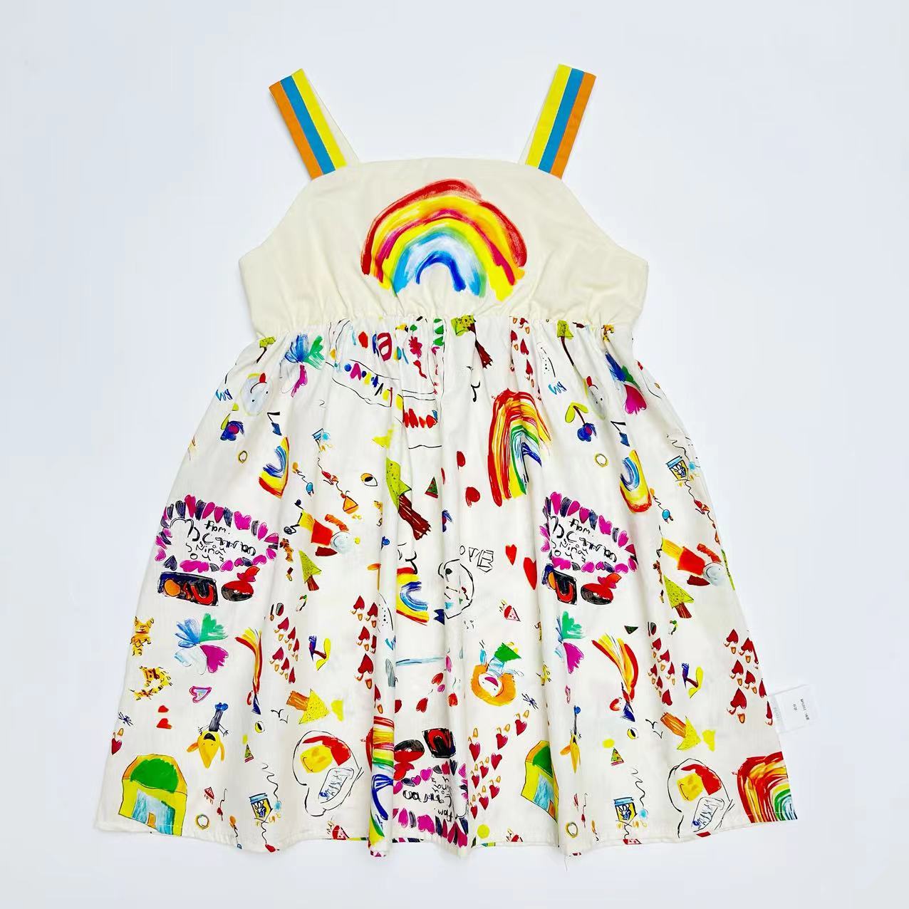 彩虹吊带连衣裙春夏新款女童印花连衣裙纯棉裙中大童女孩a字时尚