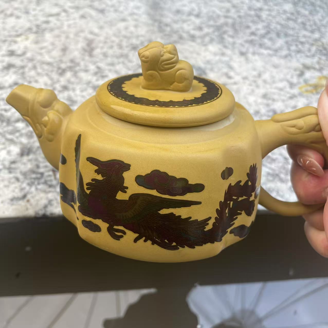 【闪购商品】高端黄金段泥四方来财龙凤变色凤鸣壶