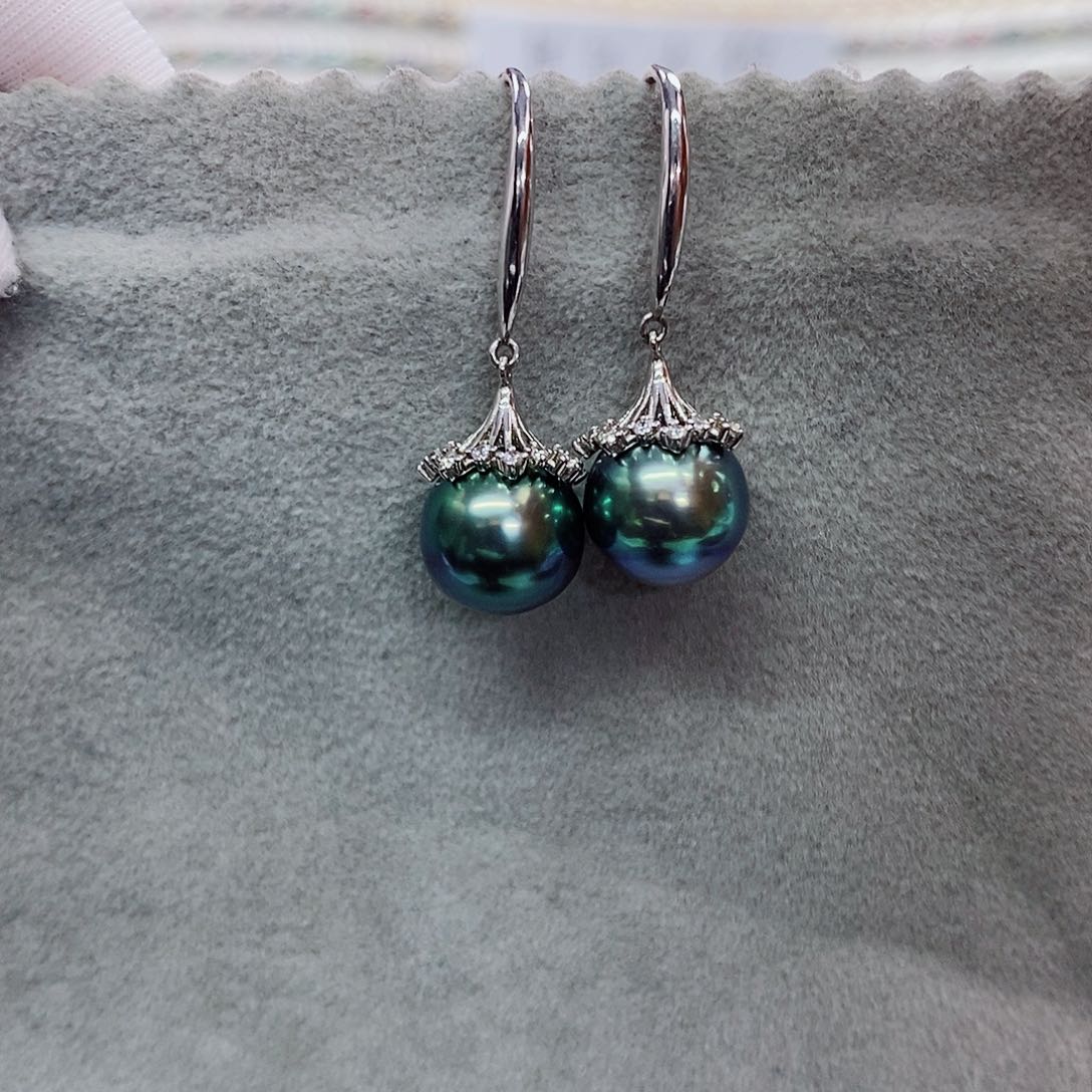 银S925镶嵌耳饰海水珍珠9-10