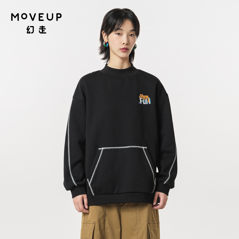 【新】MOVEUP幻走.FUN系列 加绒撞色线绣花卫衣女323410538