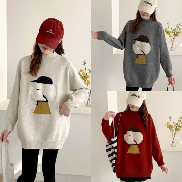 【实体店品质】孕妇装冬季新款中领立体卡通图案休闲宽松加厚毛衣