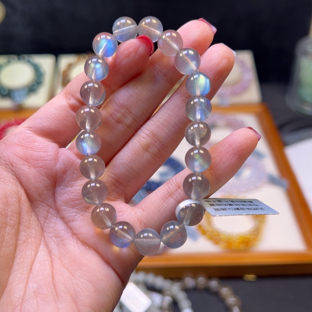 长石手串未镶嵌y**o8m➕殿堂级冰种灰月光