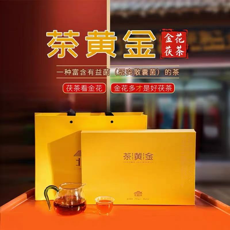 北极宫金花茯茶茶黄金泾阳特产砖茶高品质礼盒装