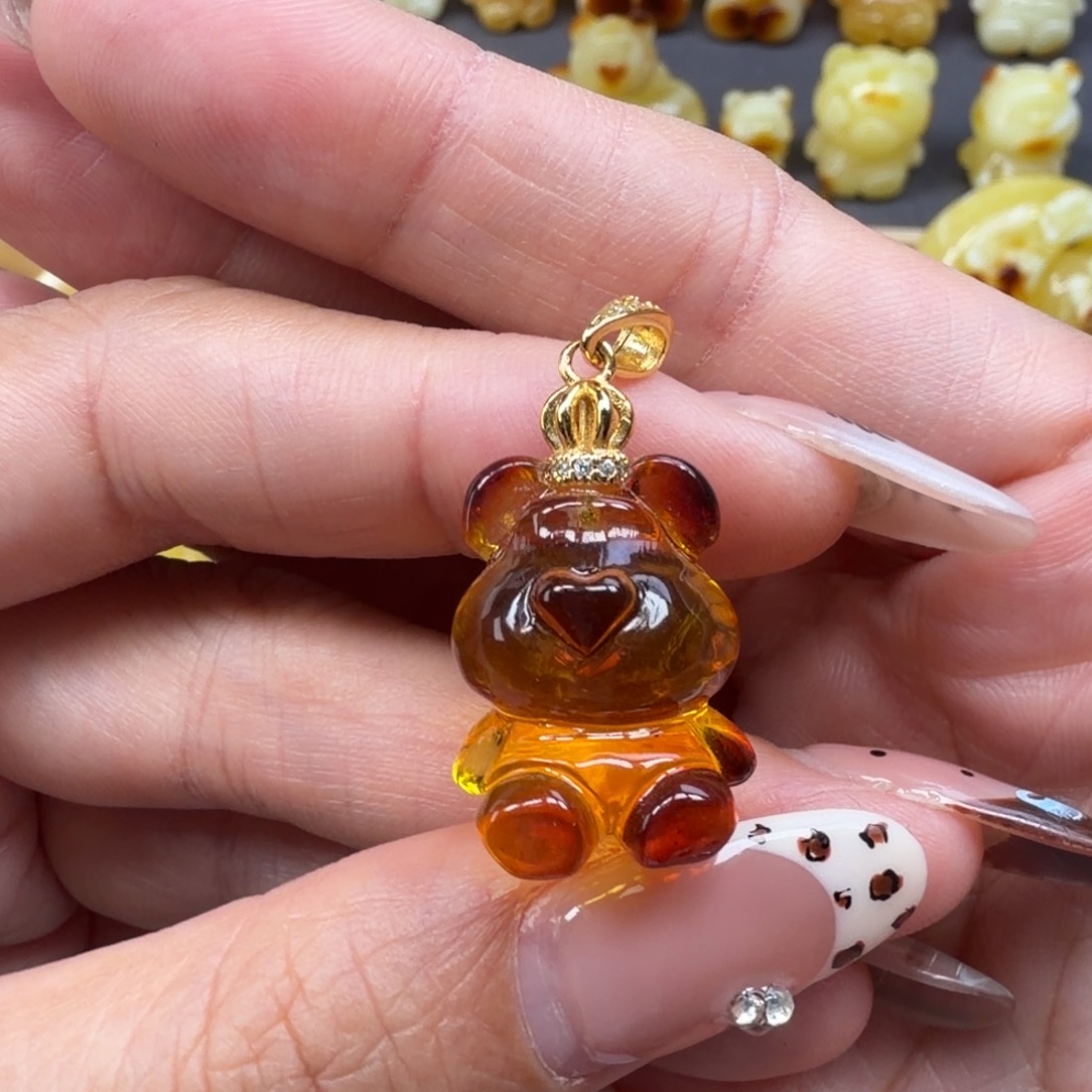 琥珀银S925镀金镶嵌裸石蜜蜡