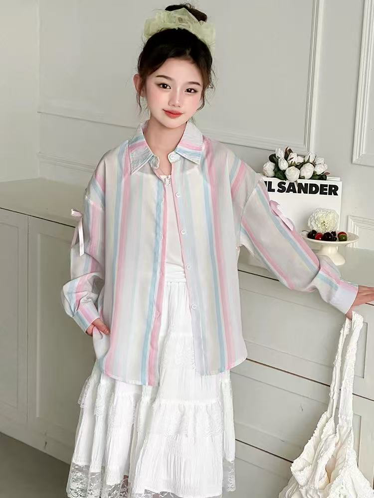 女童夏季白色蝴蝶结防晒衬衫