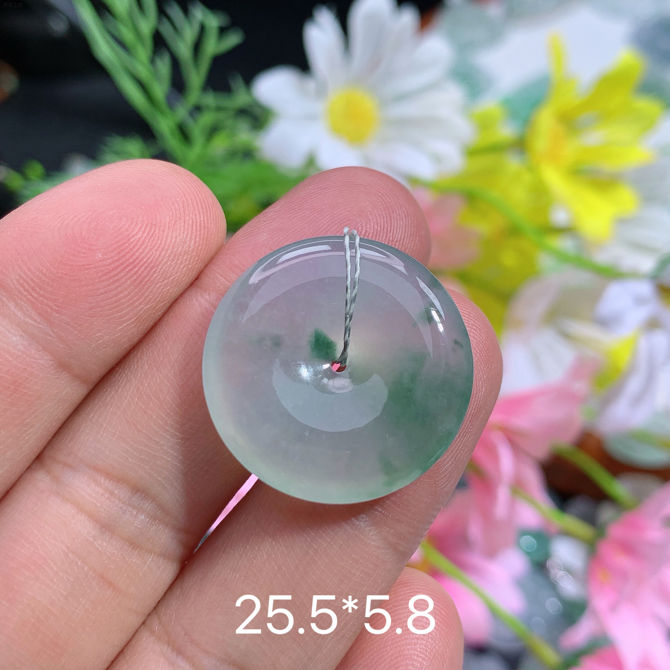 缅甸翡翠A货冰种飘花平安扣风百搭精致雕刻上等翡翠珠宝首饰玉石