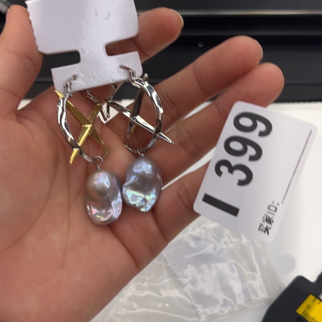 合金淡水珍珠耳饰