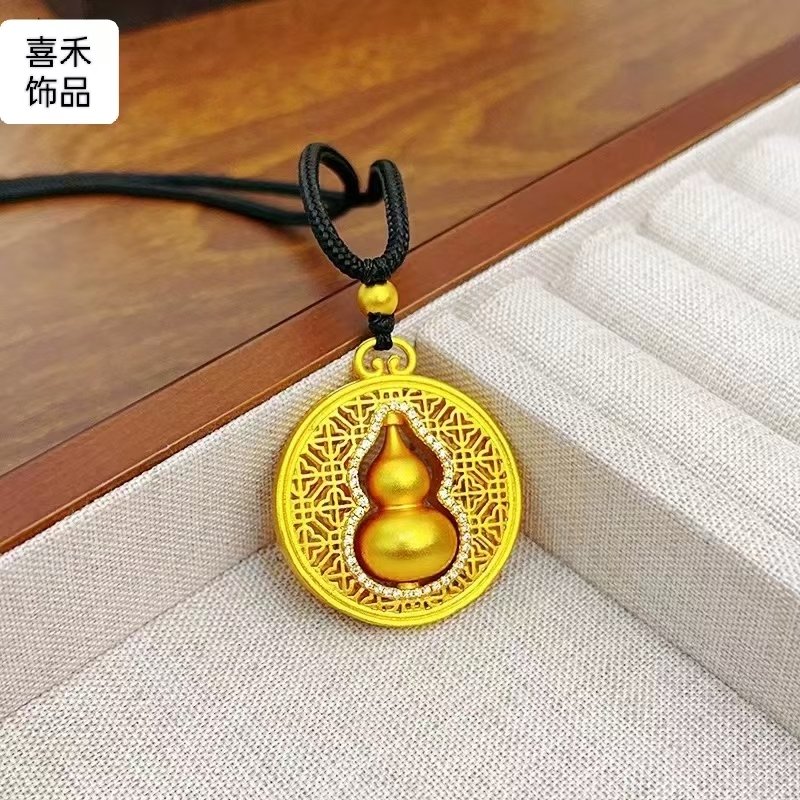 合金吊坠 新中式古法镶嵌宝石转转葫芦福禄葫芦吊坠项链