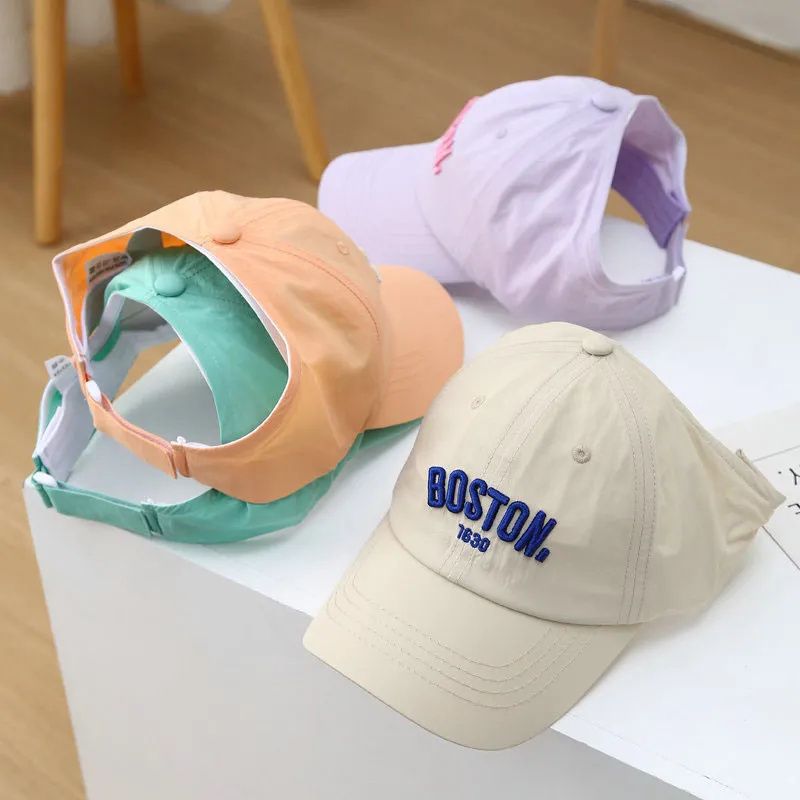 春夏款儿童速干棒球帽女童夏季防晒帽宝宝鸭舌帽扎马尾空顶帽Y