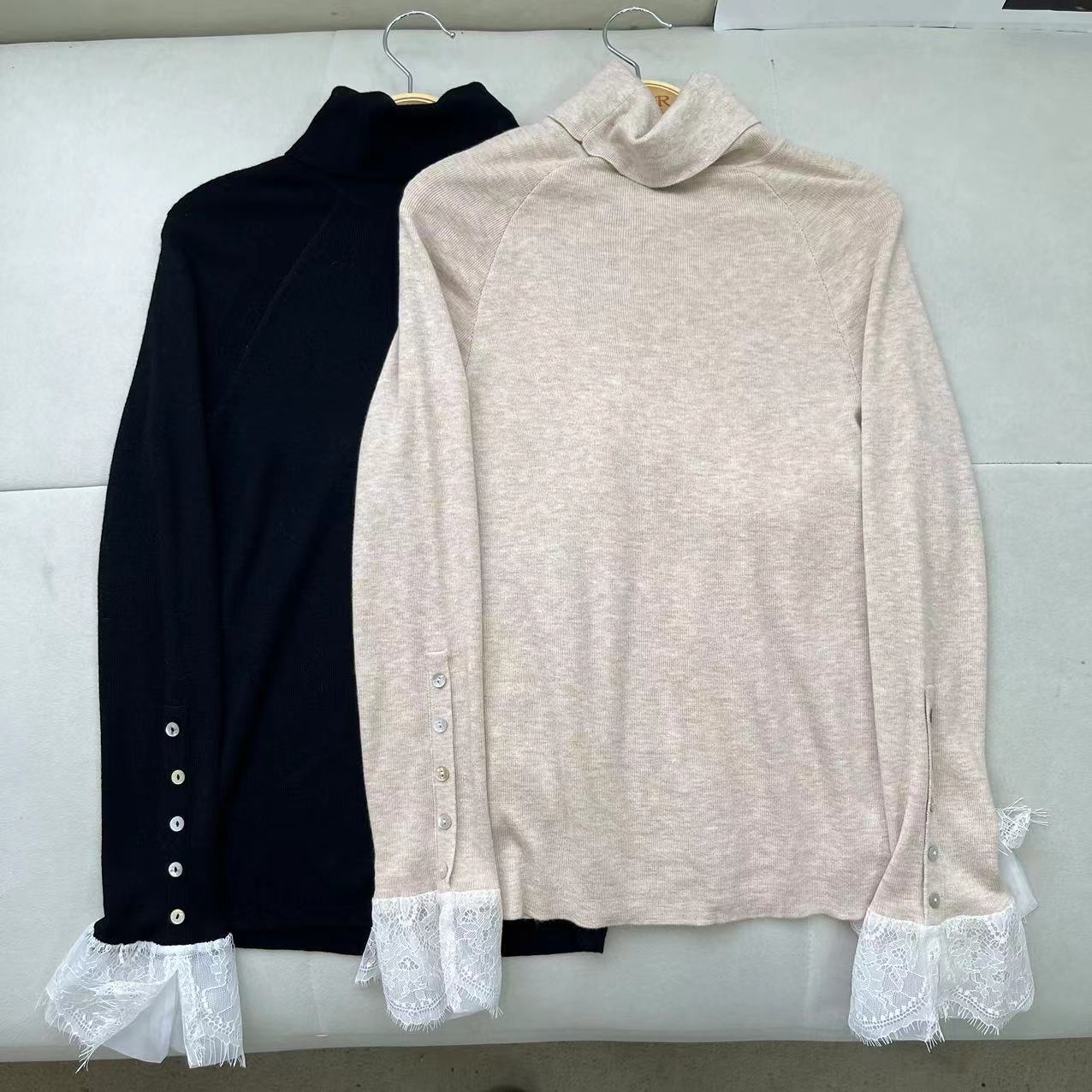 秋冬季新款花边袖拼接打底衫T恤 H517