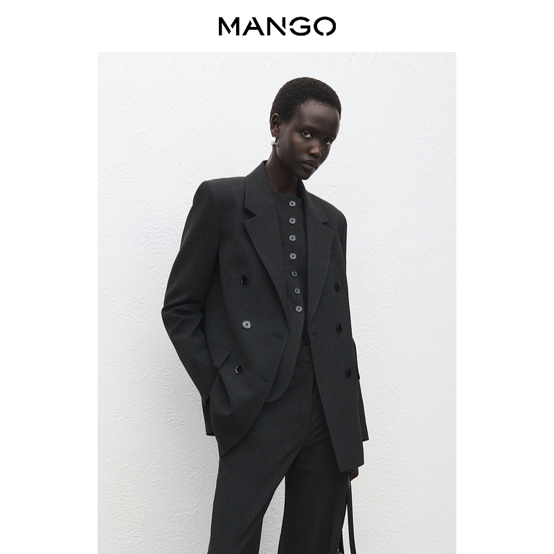 MANGO女装西装2025秋装新款简约双排扣休闲职场通勤西装外套