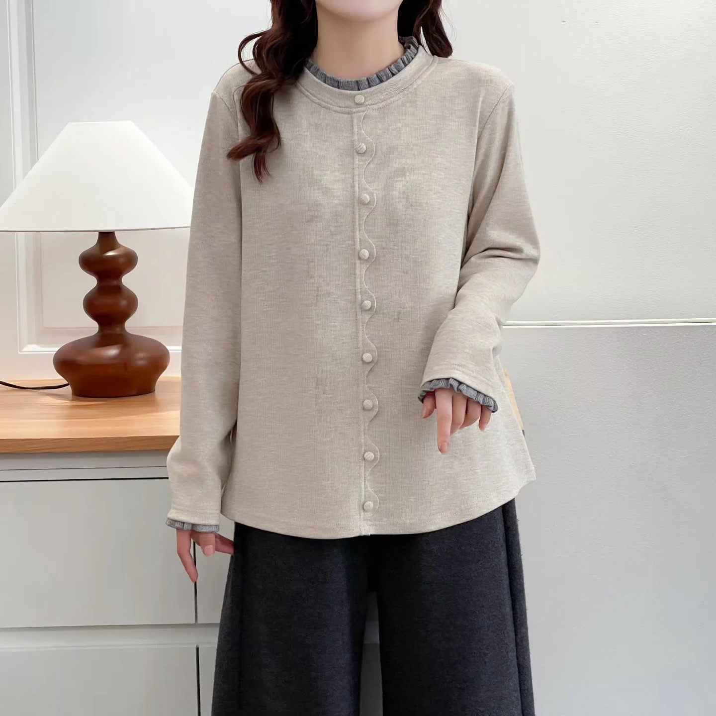 星玥2025胖mm冬装女装大码撞色拼接花边慕斯绒女上衣加绒打底衫