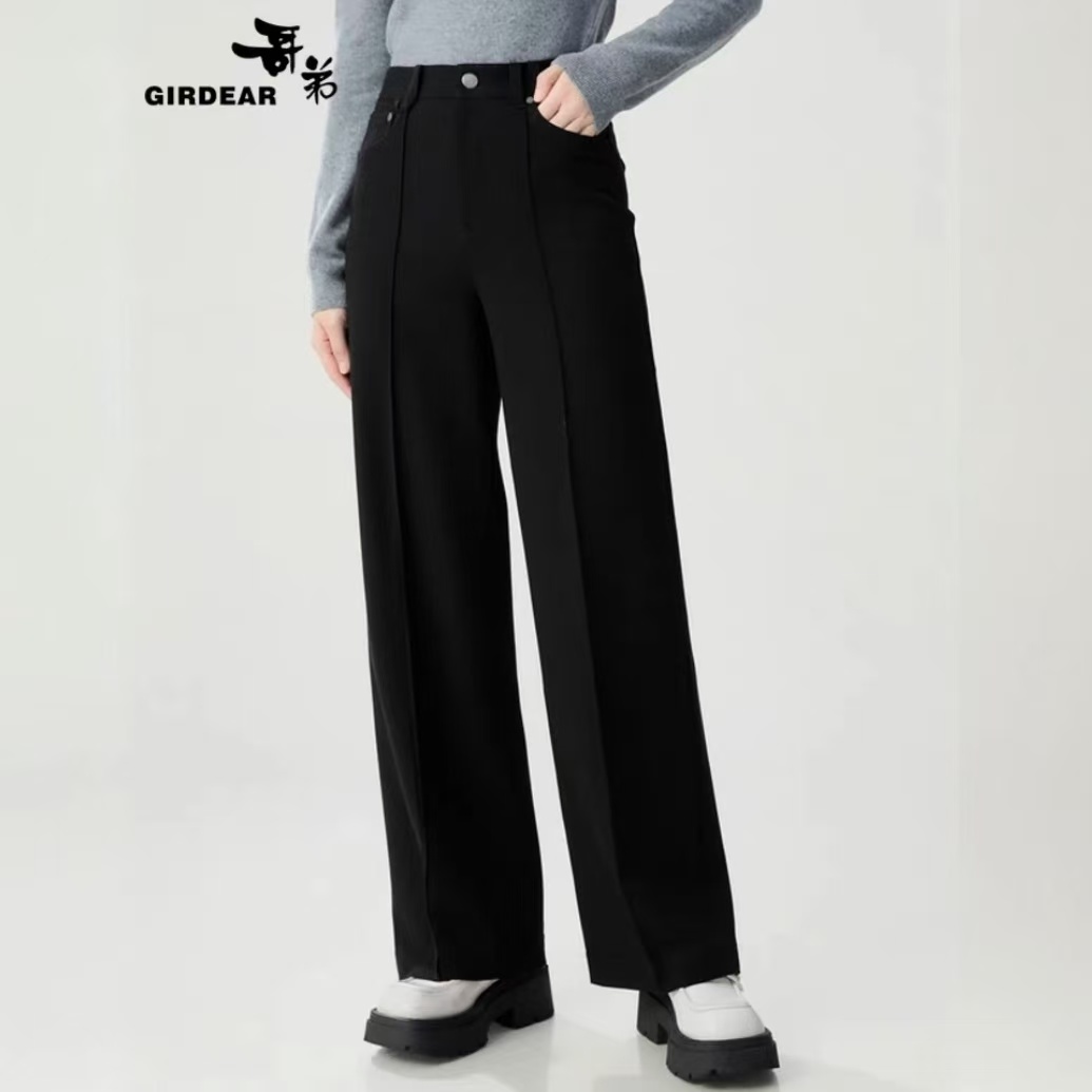 GIRDEAR/哥弟新款简约黑色高腰立体百搭直筒女裤西装长裤1100516