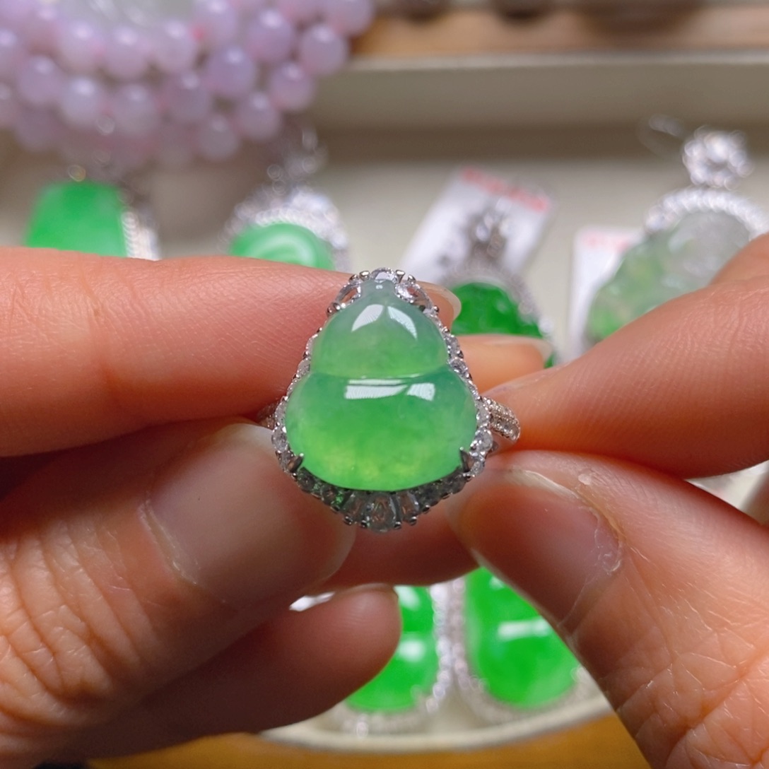 翡翠银S925镶嵌颈饰葫芦女戒