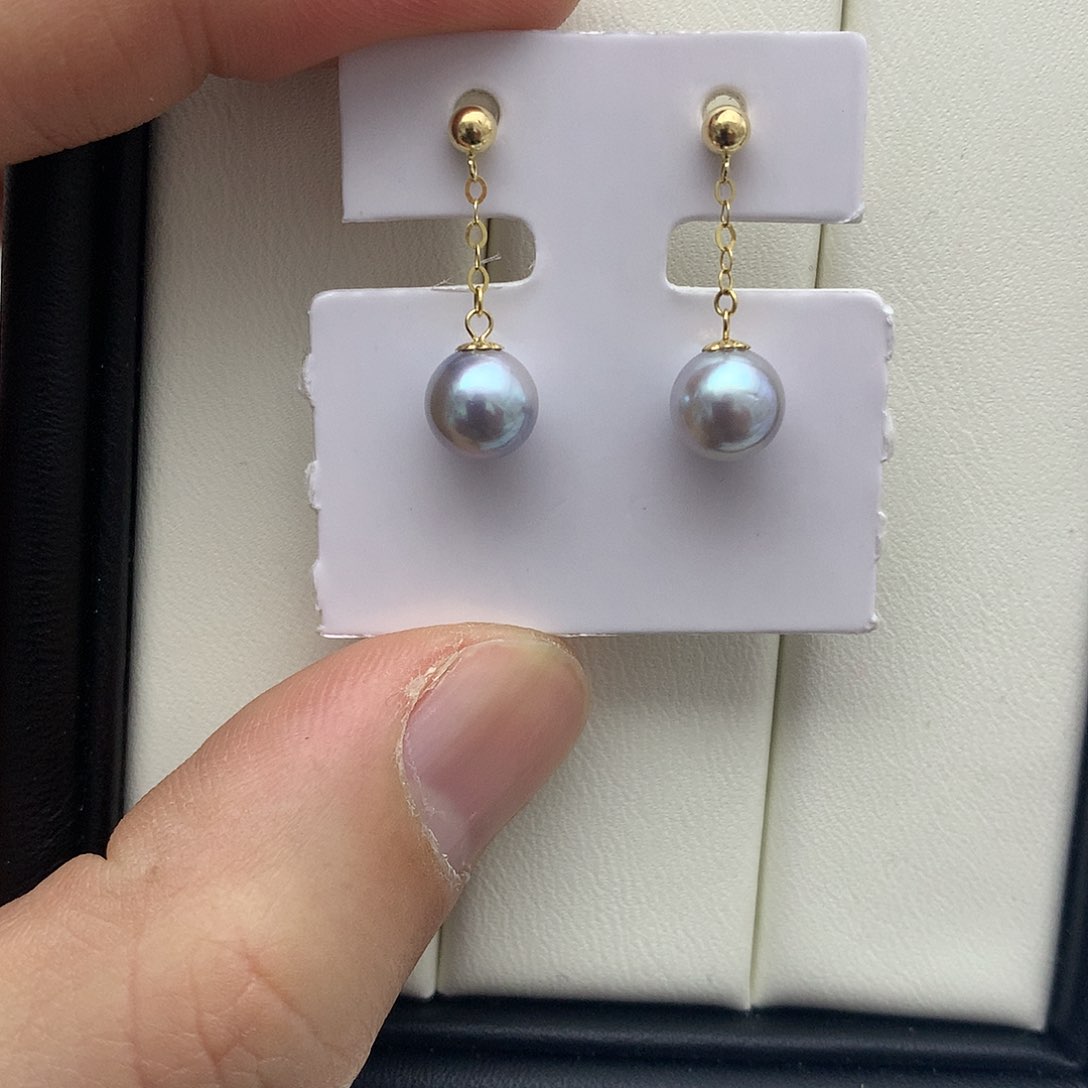 海水珍珠耳饰18K金镶嵌真多麻6.5-7