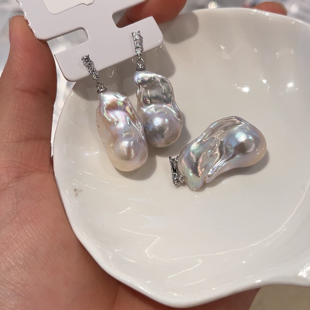 银S925镶嵌淡水珍珠耳饰