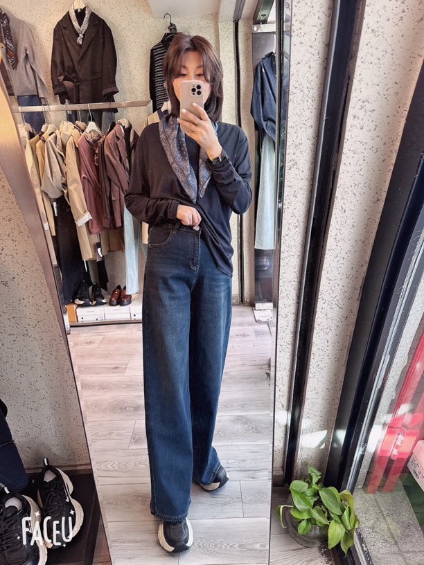 高腰A字设计显瘦显腿长秋季女士牛仔裤