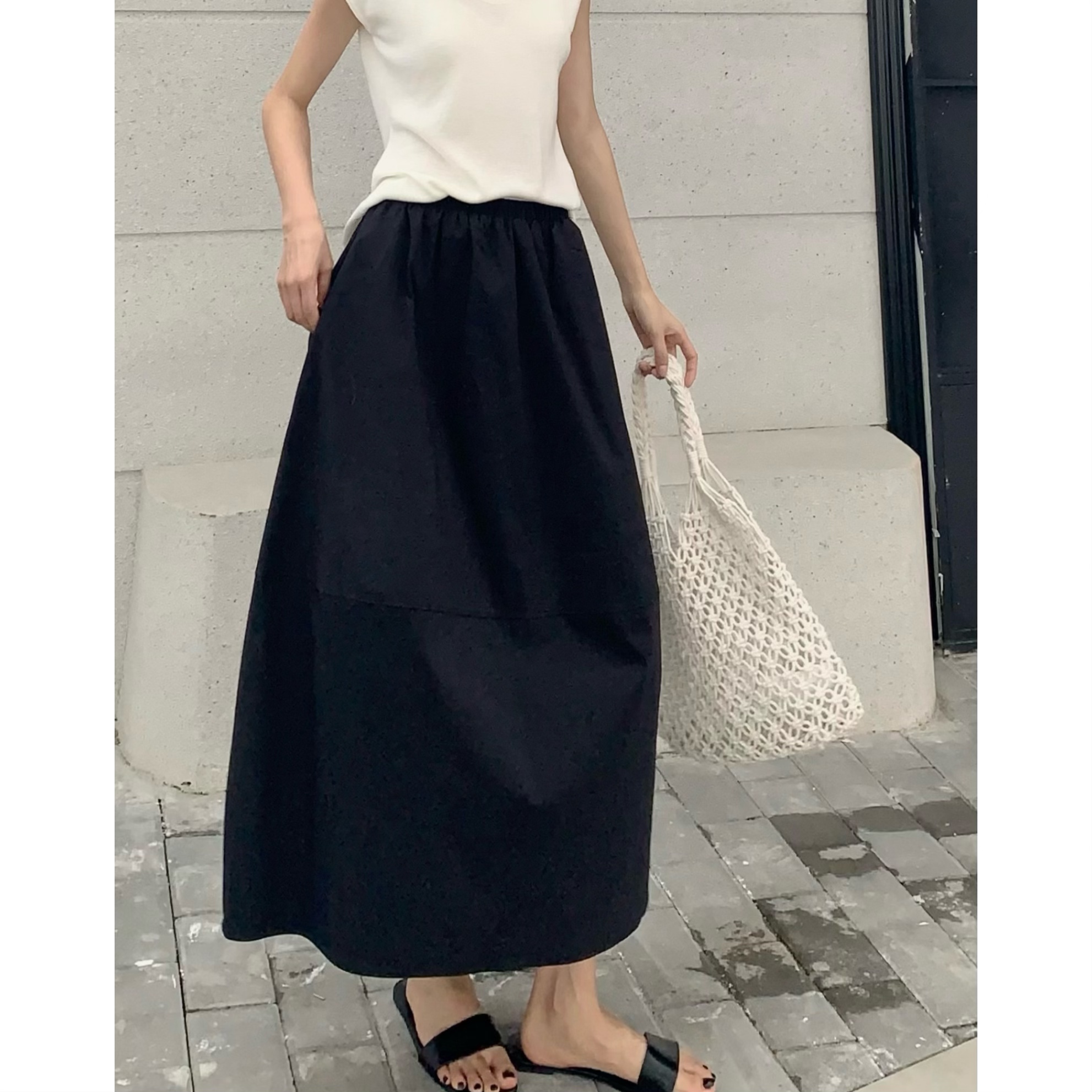 【气质花苞裙】-25139-2-高腰半身裙百搭女士显瘦网红纯色慵懒风