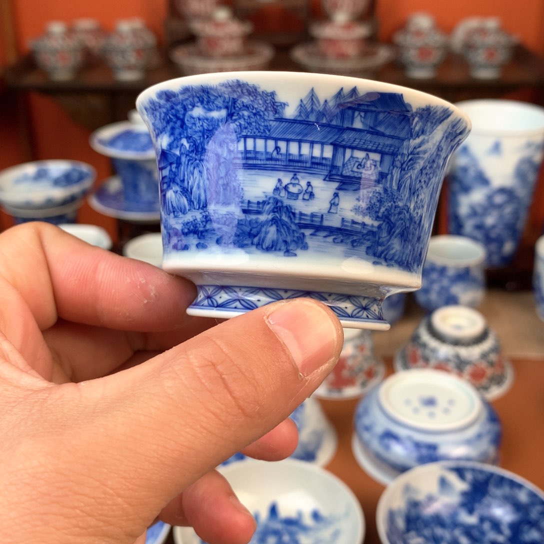 山水主人杯手工手绘