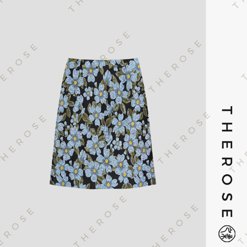 之柔【花间集】时尚气质显瘦复古高腰A字半身裙抗皱百搭开叉裙子