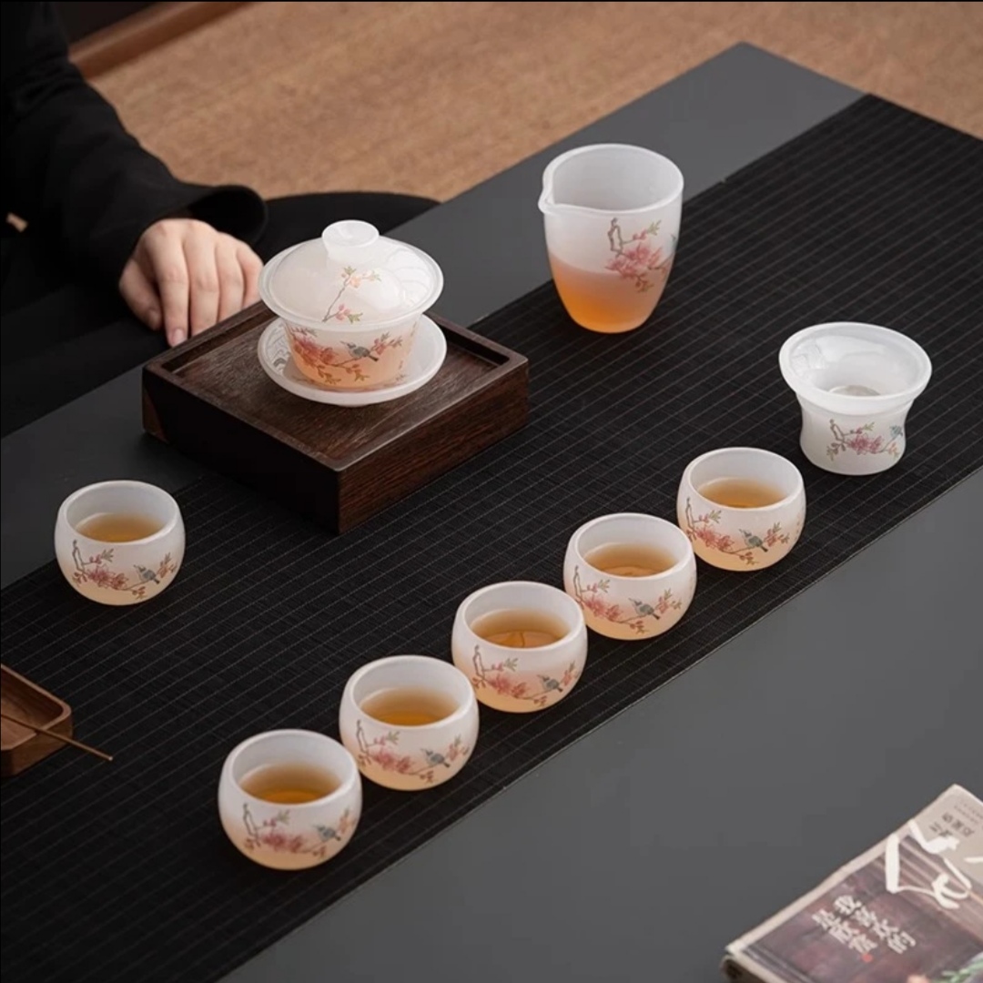 高端茶具琉璃套组家用送礼全套喜上眉梢套装，金圣琉璃杯琉璃茶杯