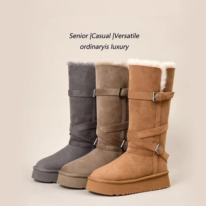 【羊皮露思同款】加绒保暖厚底雪地靴女款2025新款冬季两穿东北鞋 