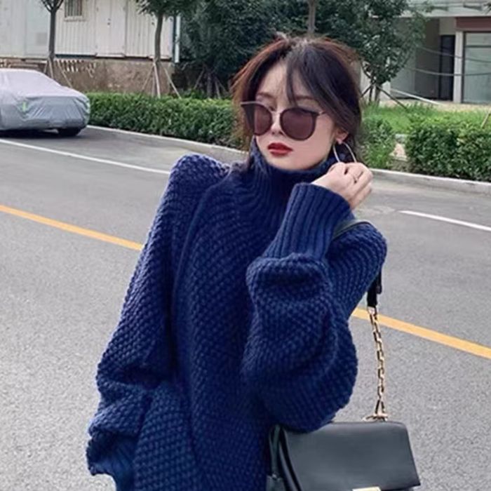 22R265奶fufu慵懒毛衣女高领软糯针织衫韩系宽松打底上衣