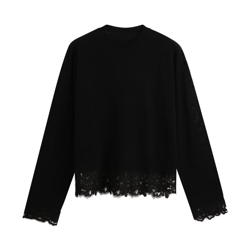 【开J】云朵糯感拼蕾丝花边针织衫5915