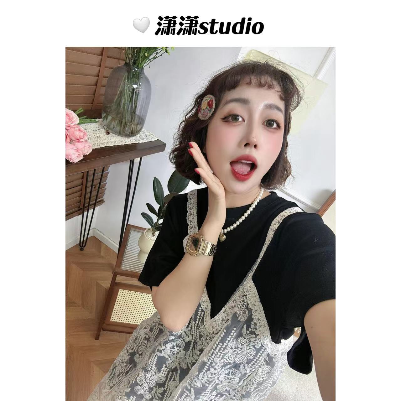 【卢浮花事】【假两件连衣裙】潇潇圆领弹力棉胖瘦可穿连衣裙XS2388