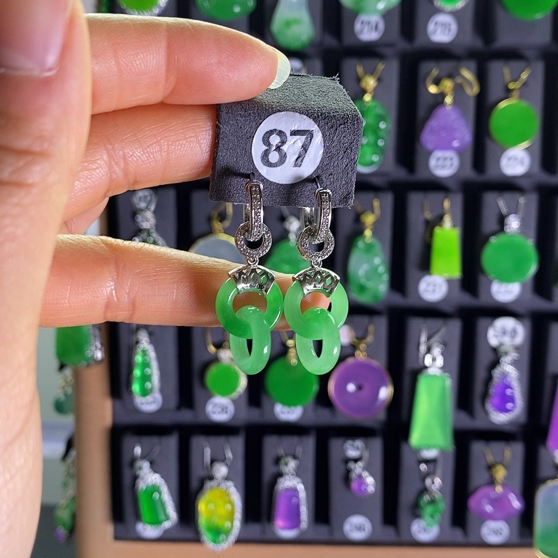 银S925镶嵌翡翠耳饰87