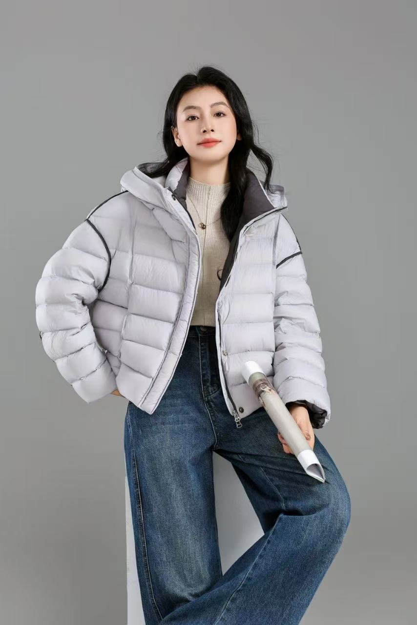90新款白鸭绒羽绒服时尚舒适保暖短款百搭加厚加厚连帽连帽冬季