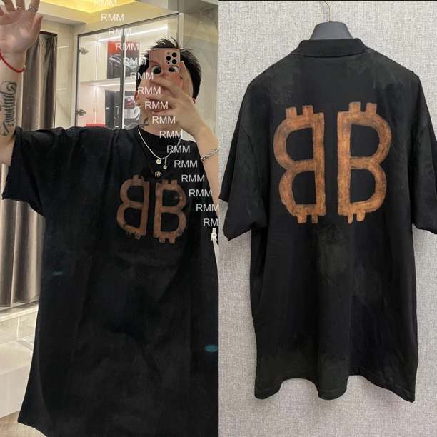 自主标 康丽印花黑金BB泥染做旧男女同款短袖T恤