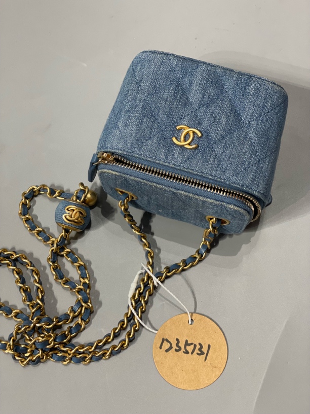 95新 Chanel/香奈儿 夏七中古/Chanel丹宁金球盒子单肩包/1235131