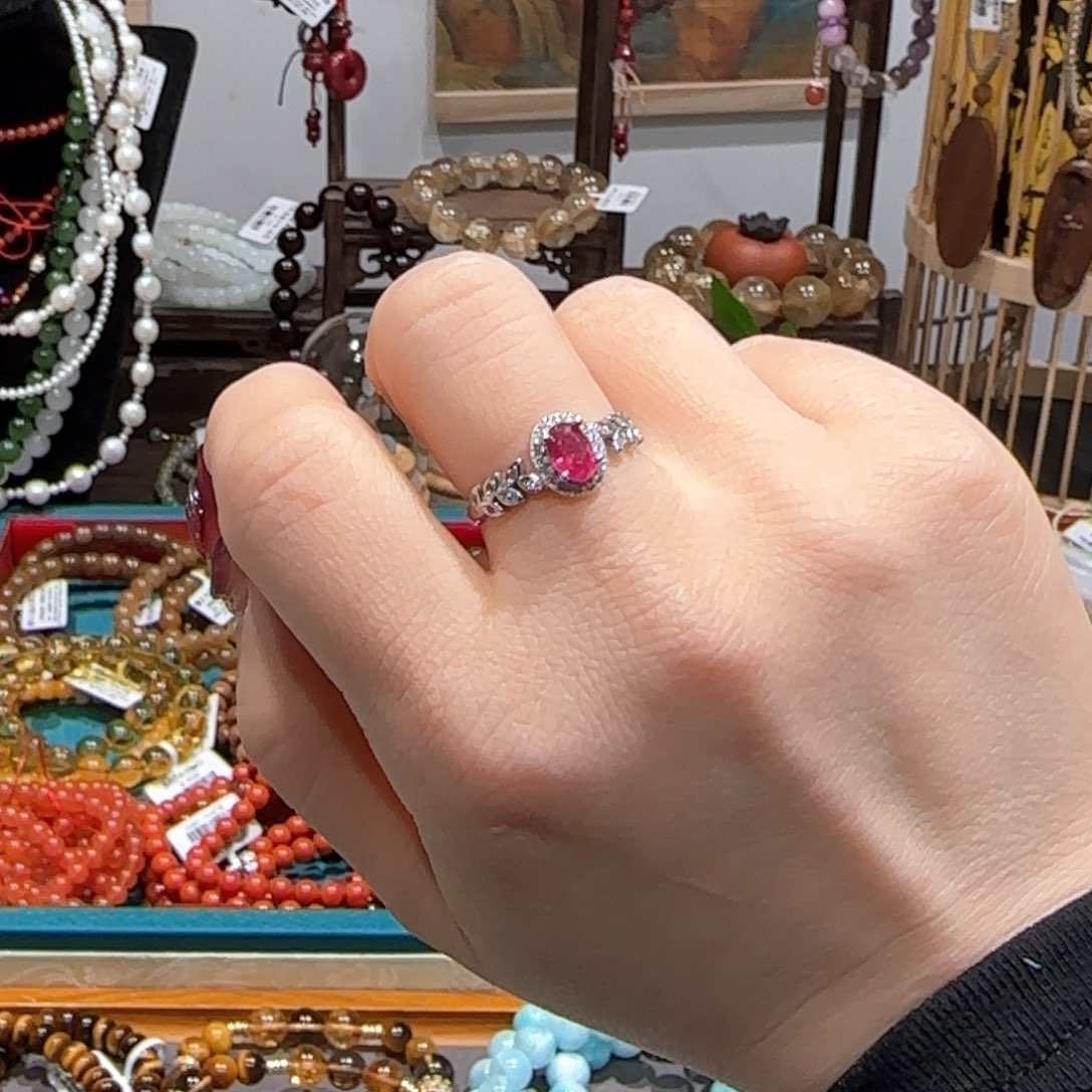 红宝石戒指银S925镶嵌戒指