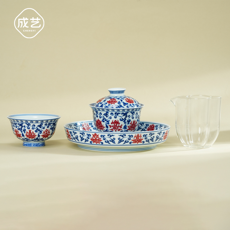 釉里红高档青花瓷盖碗茶具侘寂风网红个人专用轻奢一人茶具