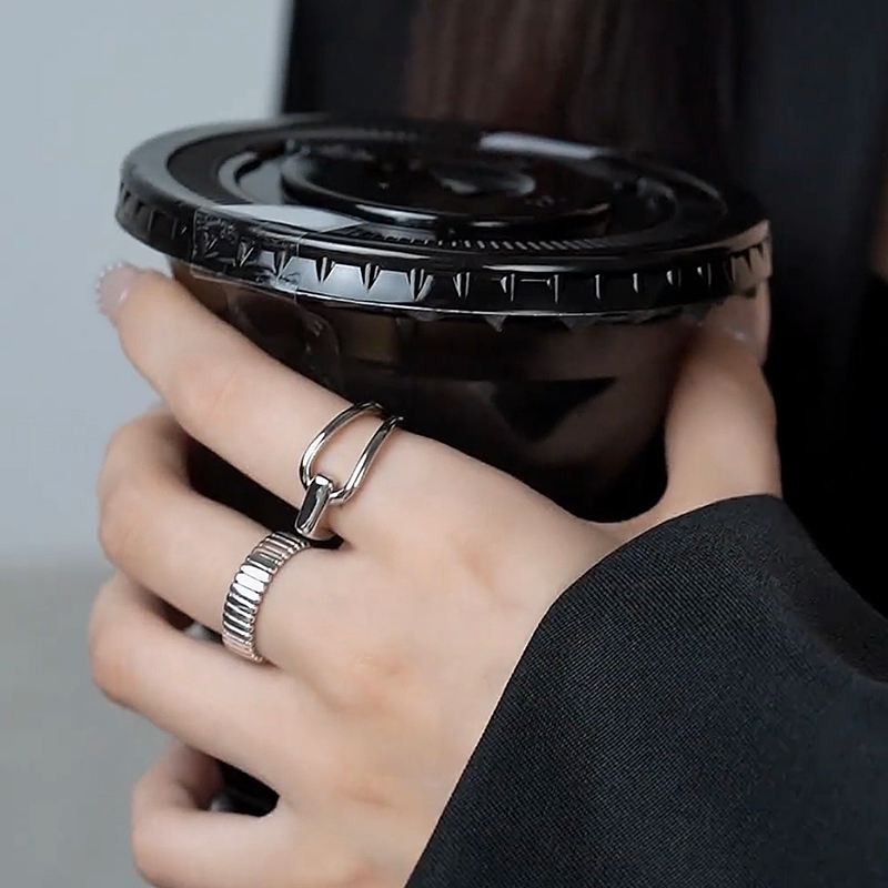 铜合金戒指 复古线条纹理开口戒指小众设计套装食指戒指环2025新